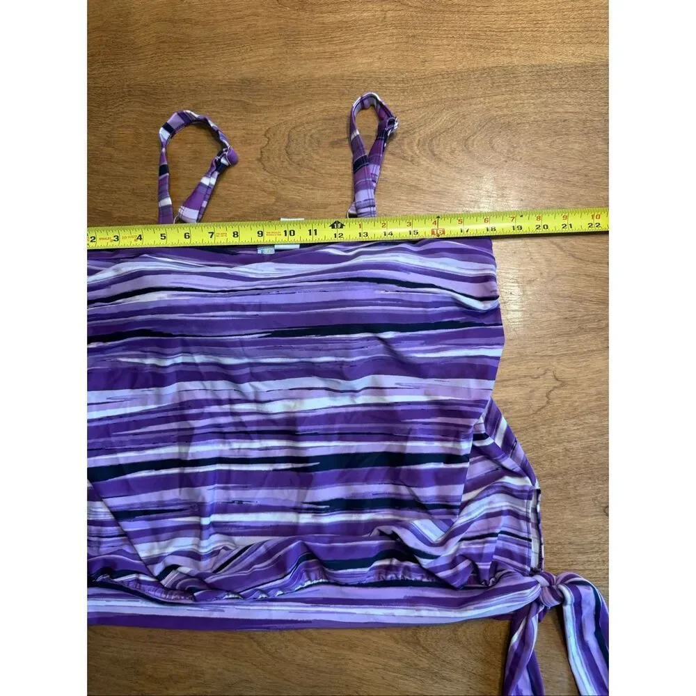 Swim 365 Women's Striped Side Tie Blouson Swim Tankini Top Purple Size 14W